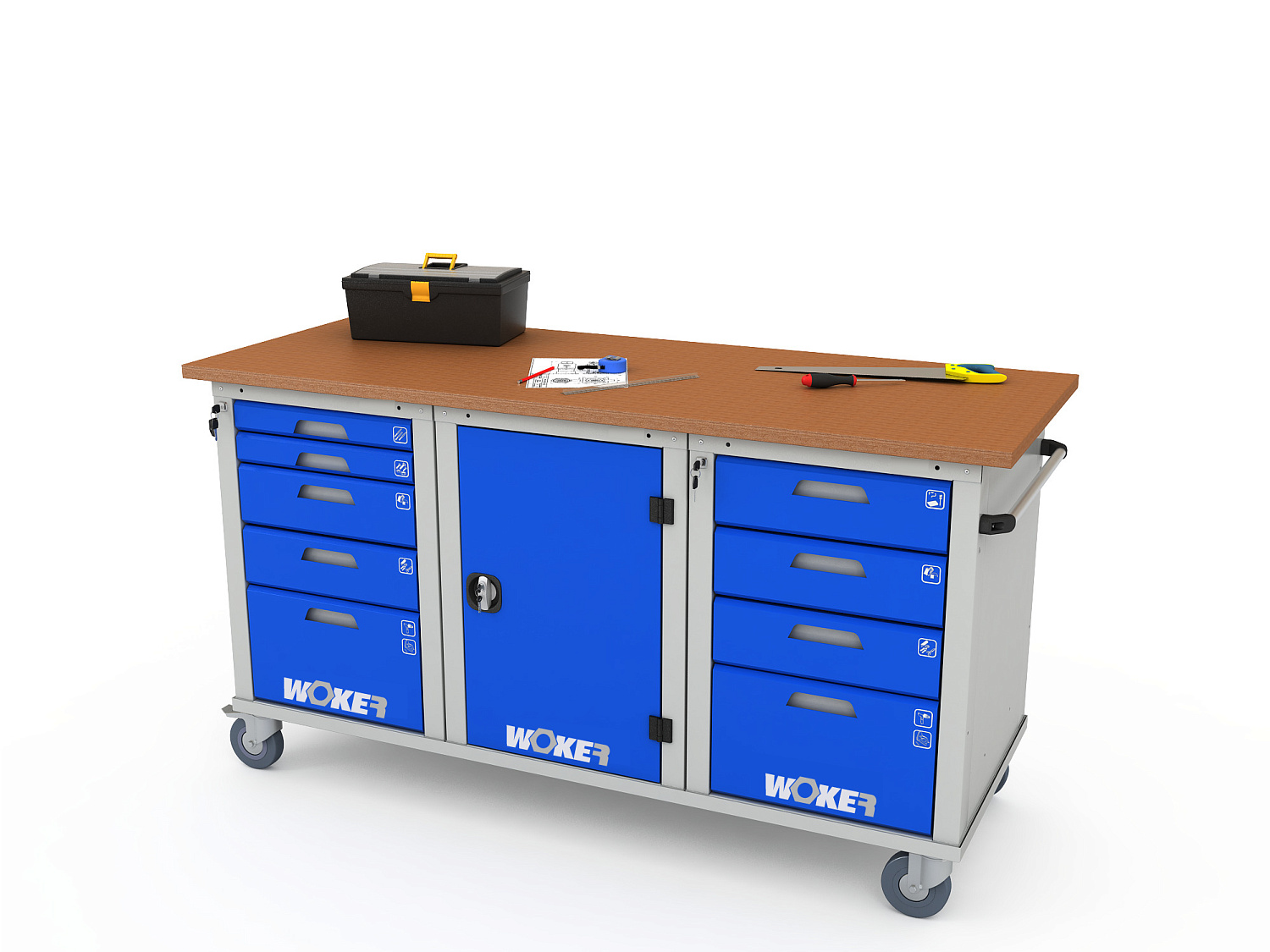 Верстак мобильный трехтумбовый WOKER PRO 3514.1800 Верстак мобильный трехтумбовый WOKER PRO 3514.1800